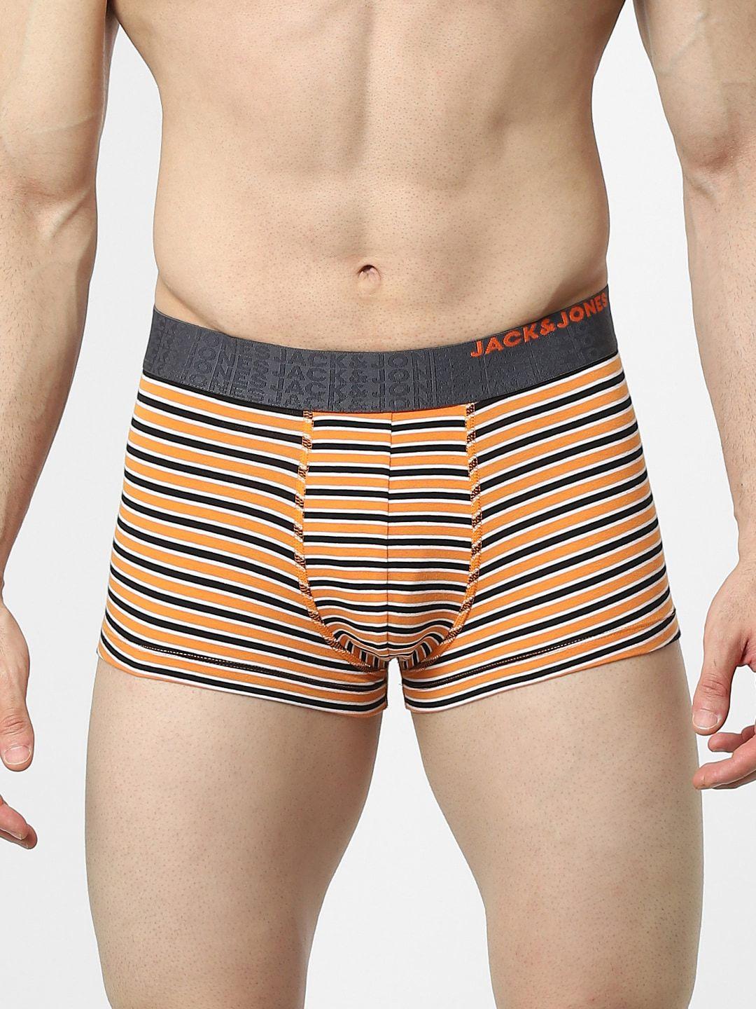 jack & jones men orange-colored & black striped trunk 156330301