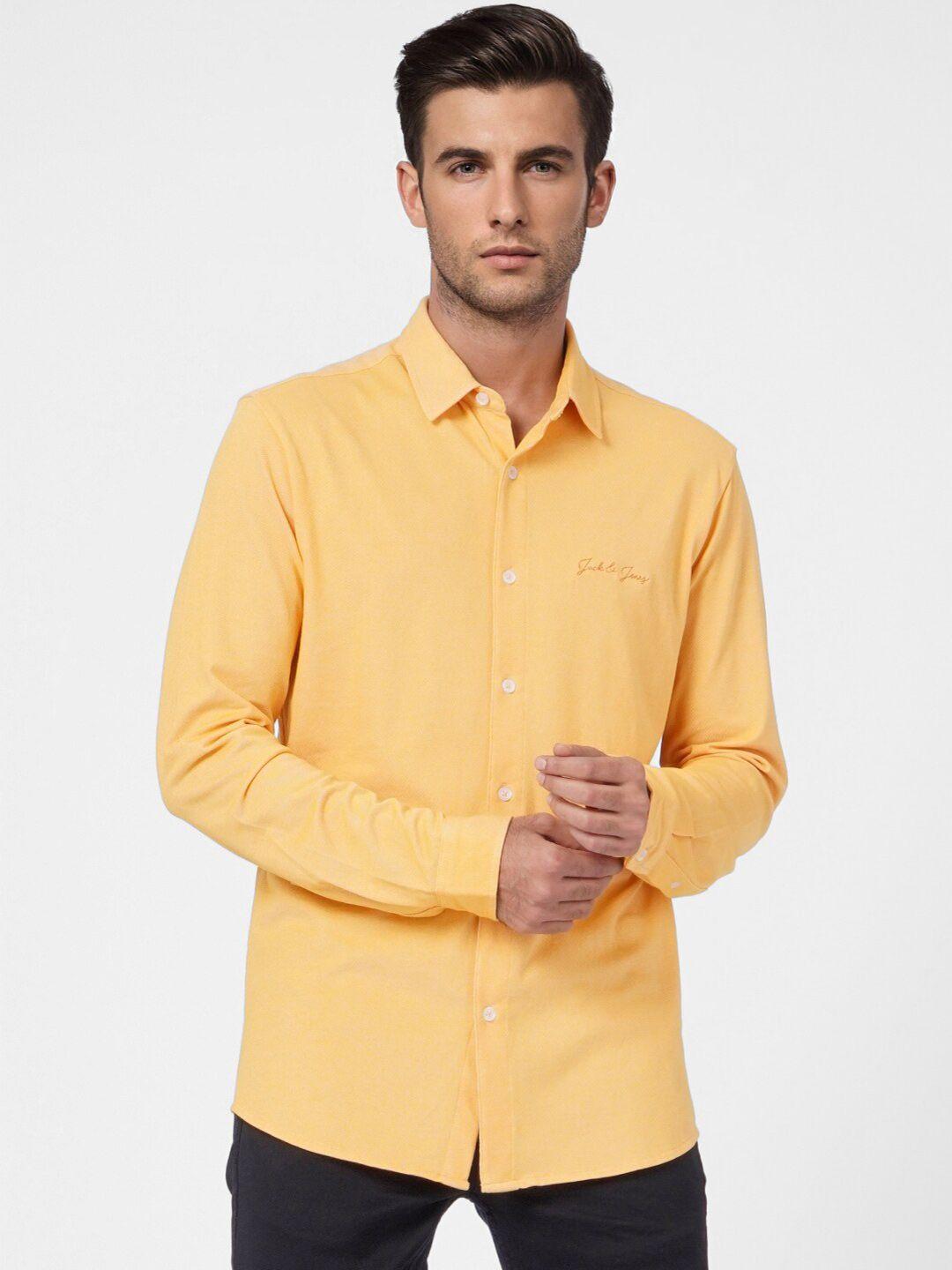 jack & jones men orange cotton casual shirt