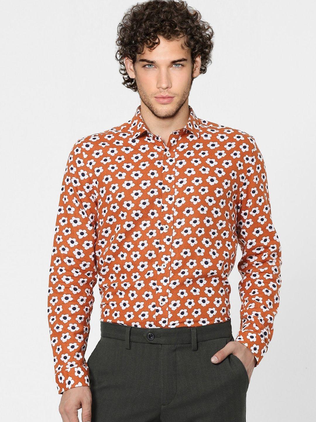 jack & jones men orange floral opaque printed casual shirt