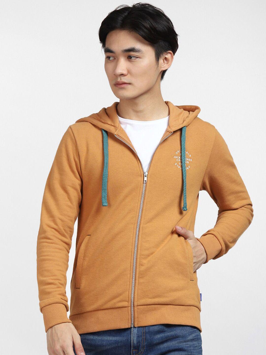 jack & jones men orange hooded solid sweatshirt