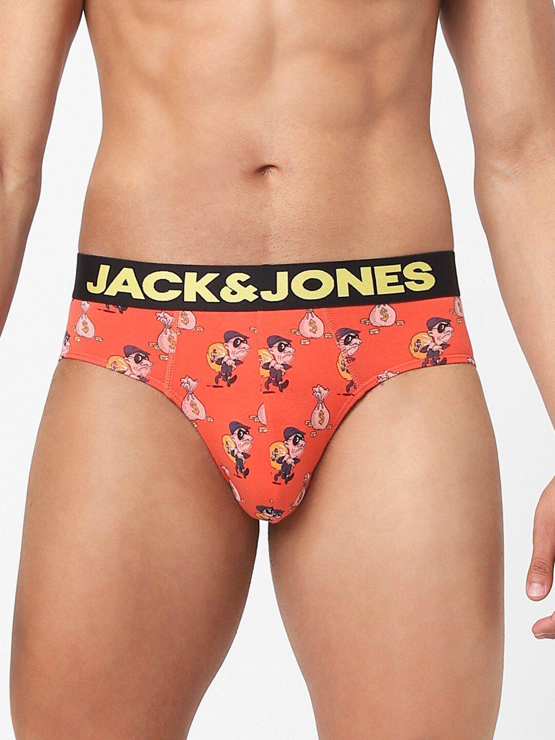 jack & jones men orange printed cotton basic briefs