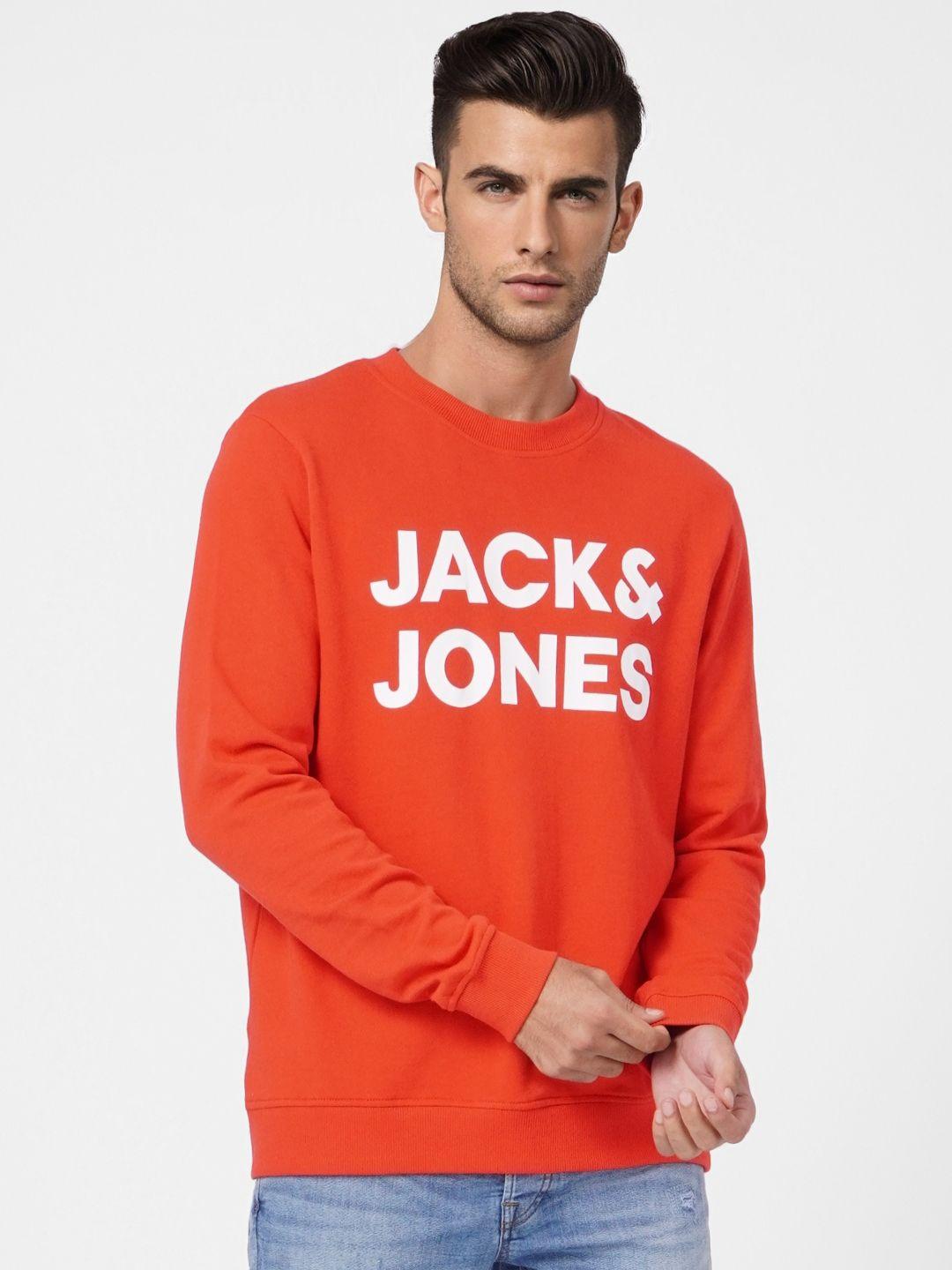 jack & jones men orange printed full sleeves sweatshirt