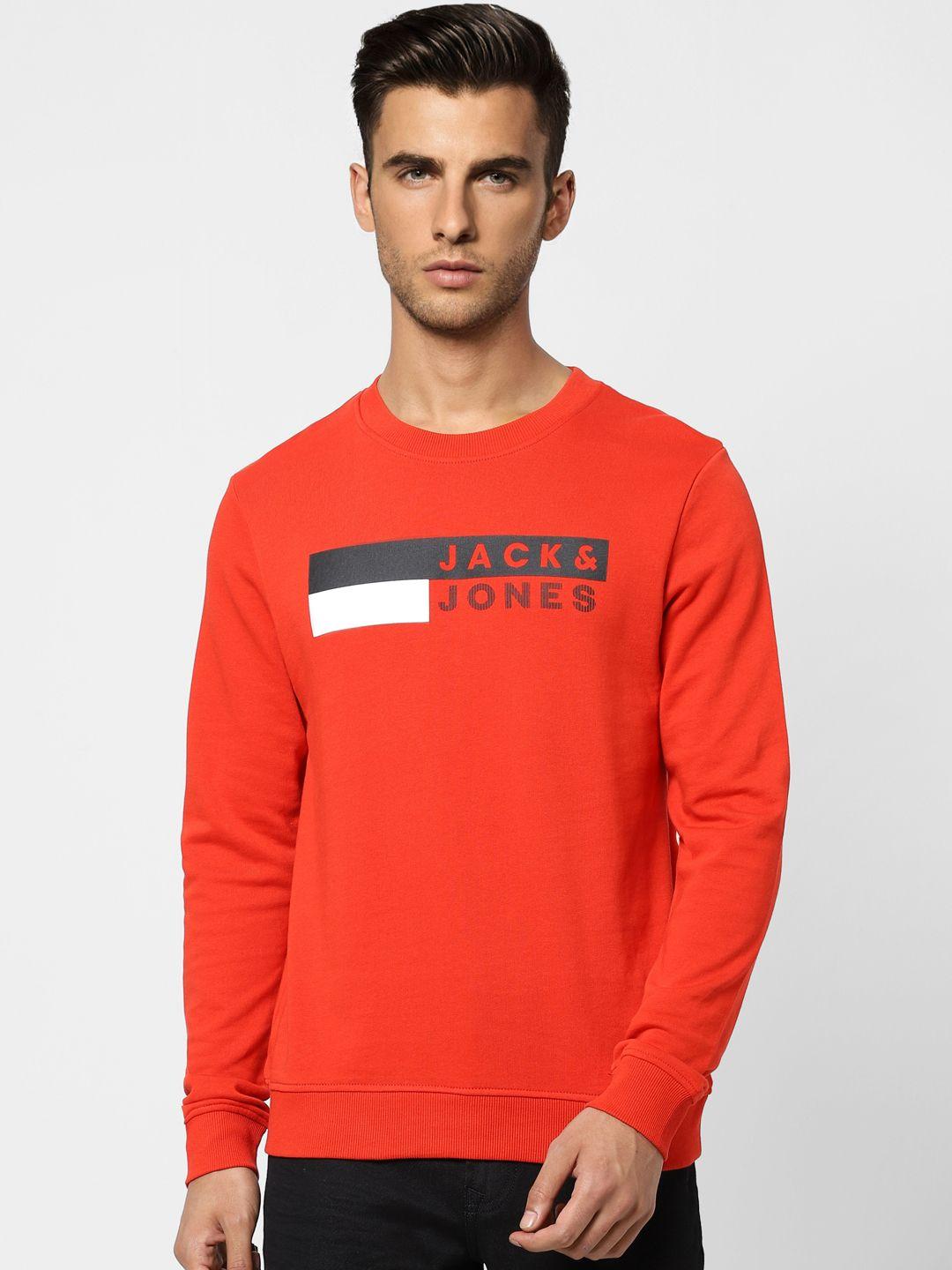 jack & jones men orange printed sweatshirt