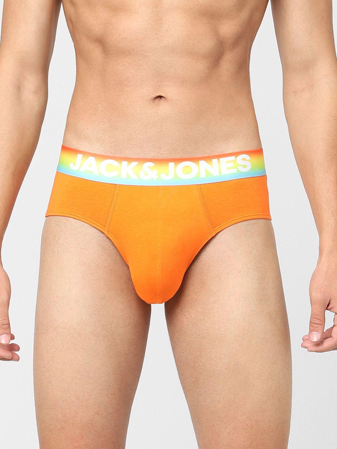 jack & jones men orange solid cotton basic briefs 116796004