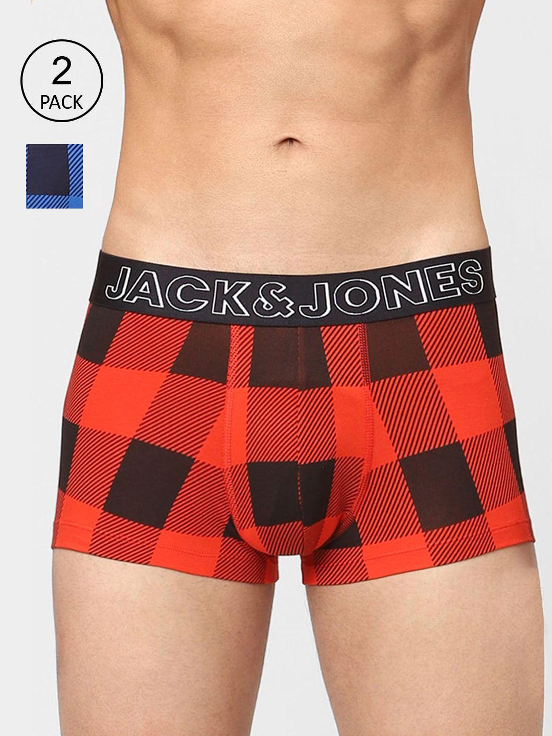 jack & jones men pack of 2 checked cotton trunks 116799101