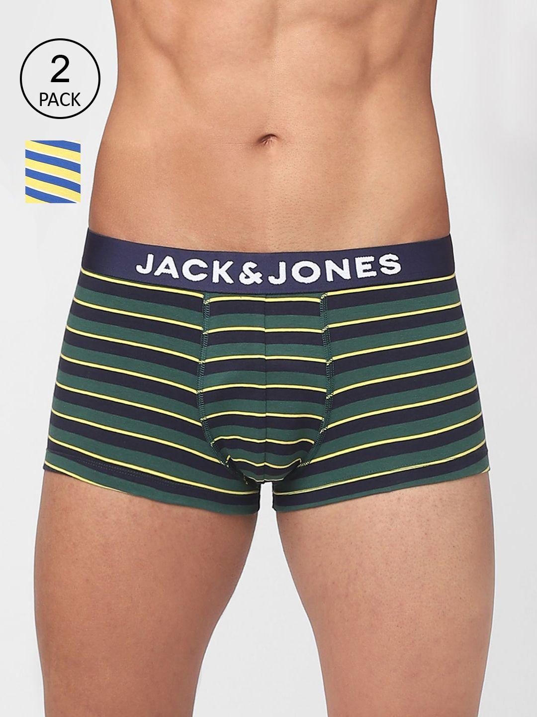 jack & jones men pack of 2 yellow & green striped trunk 116800801