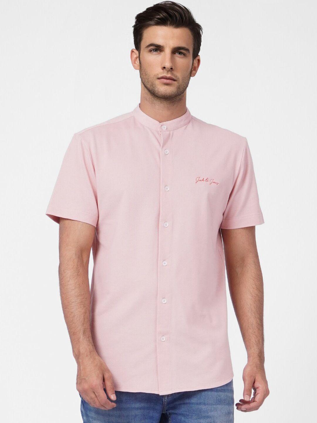jack & jones men pink cotton slim fit casual shirt