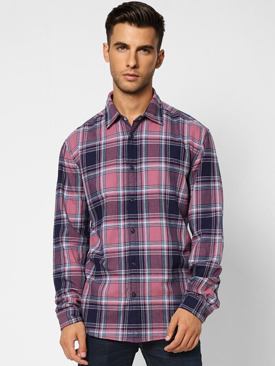 jack & jones men pink cotton tartan checks checked casual shirt