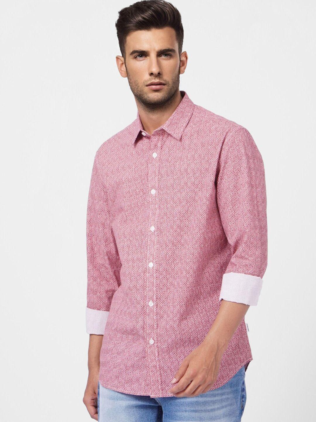 jack & jones men pink micro checks casual cotton shirt