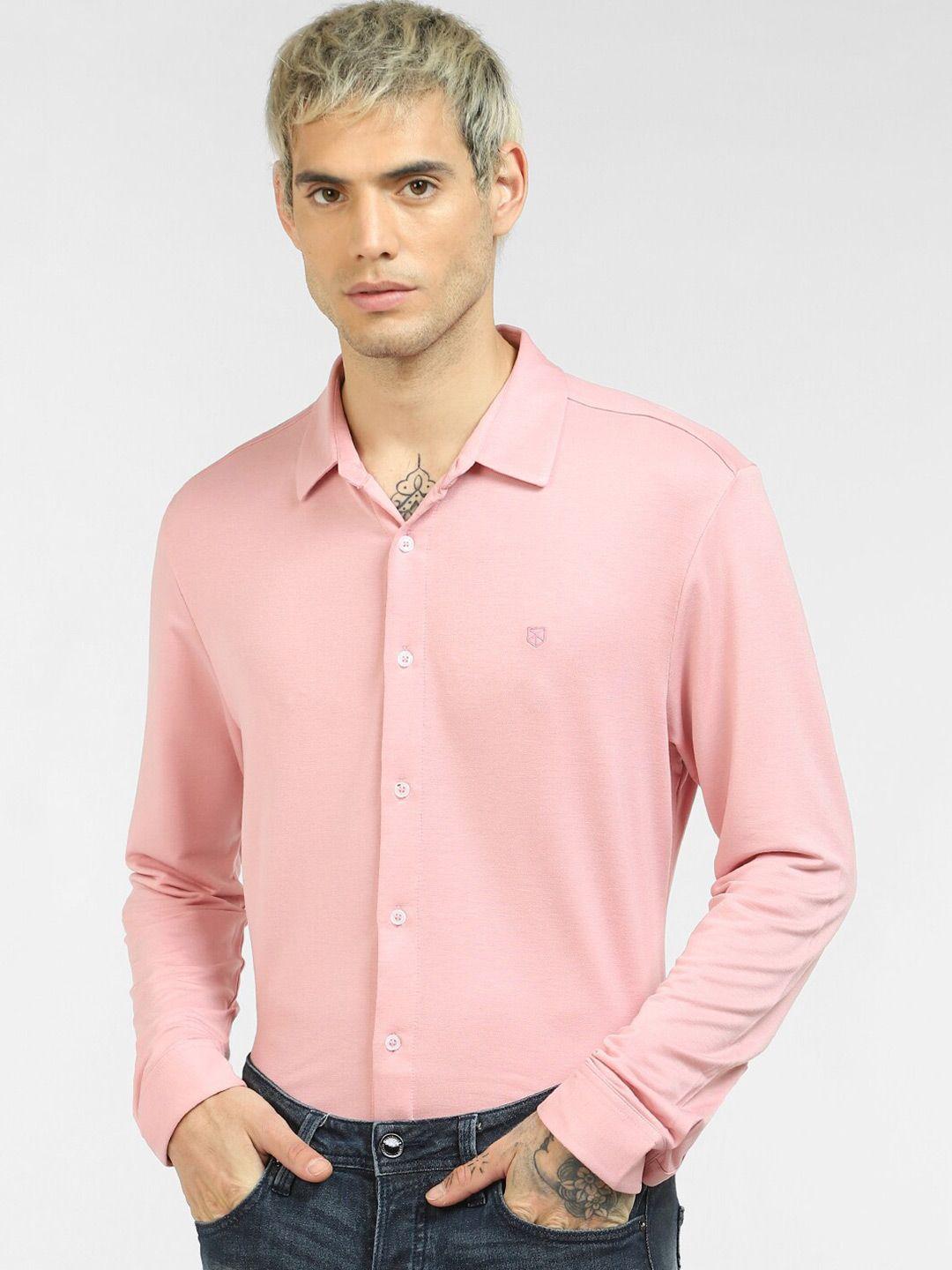 jack & jones men pink slim fit casual shirt