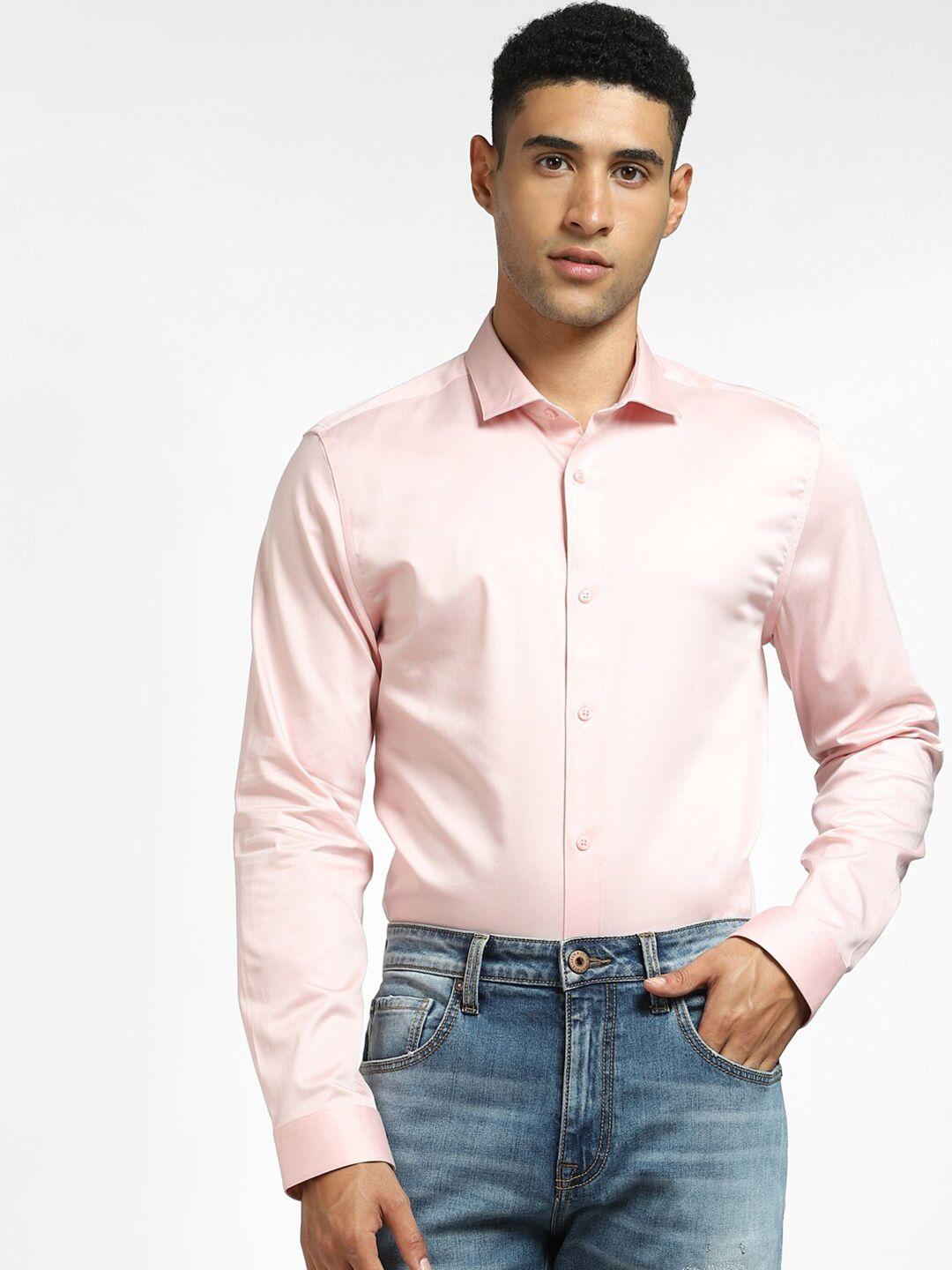 jack & jones men pink slim fit casual shirt