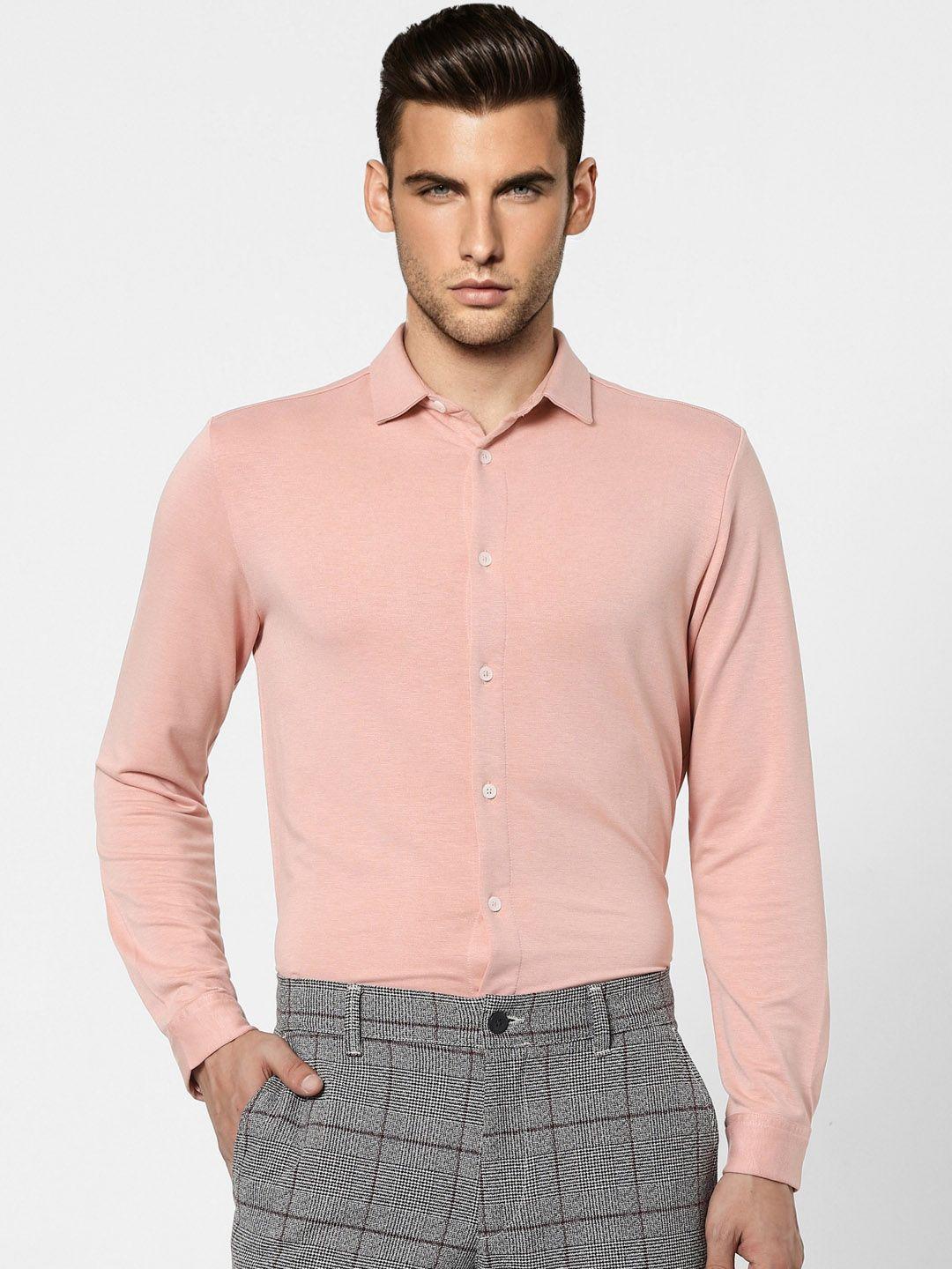 jack & jones men pink slim fit opaque formal shirt