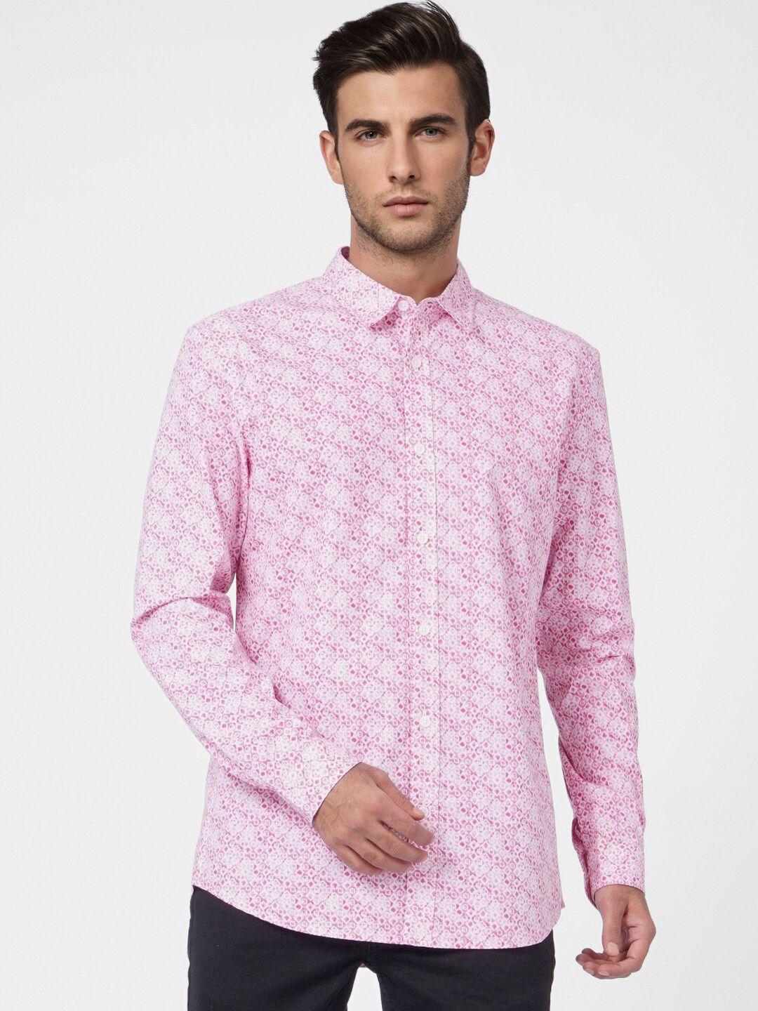 jack & jones men pink slim fit printed casual shirt