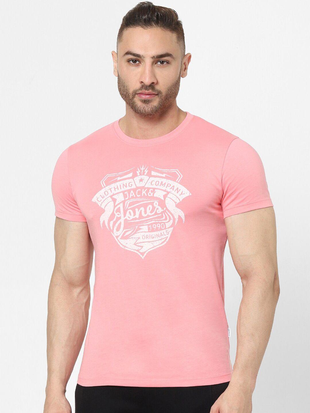 jack & jones men pink typography printed t-shirt