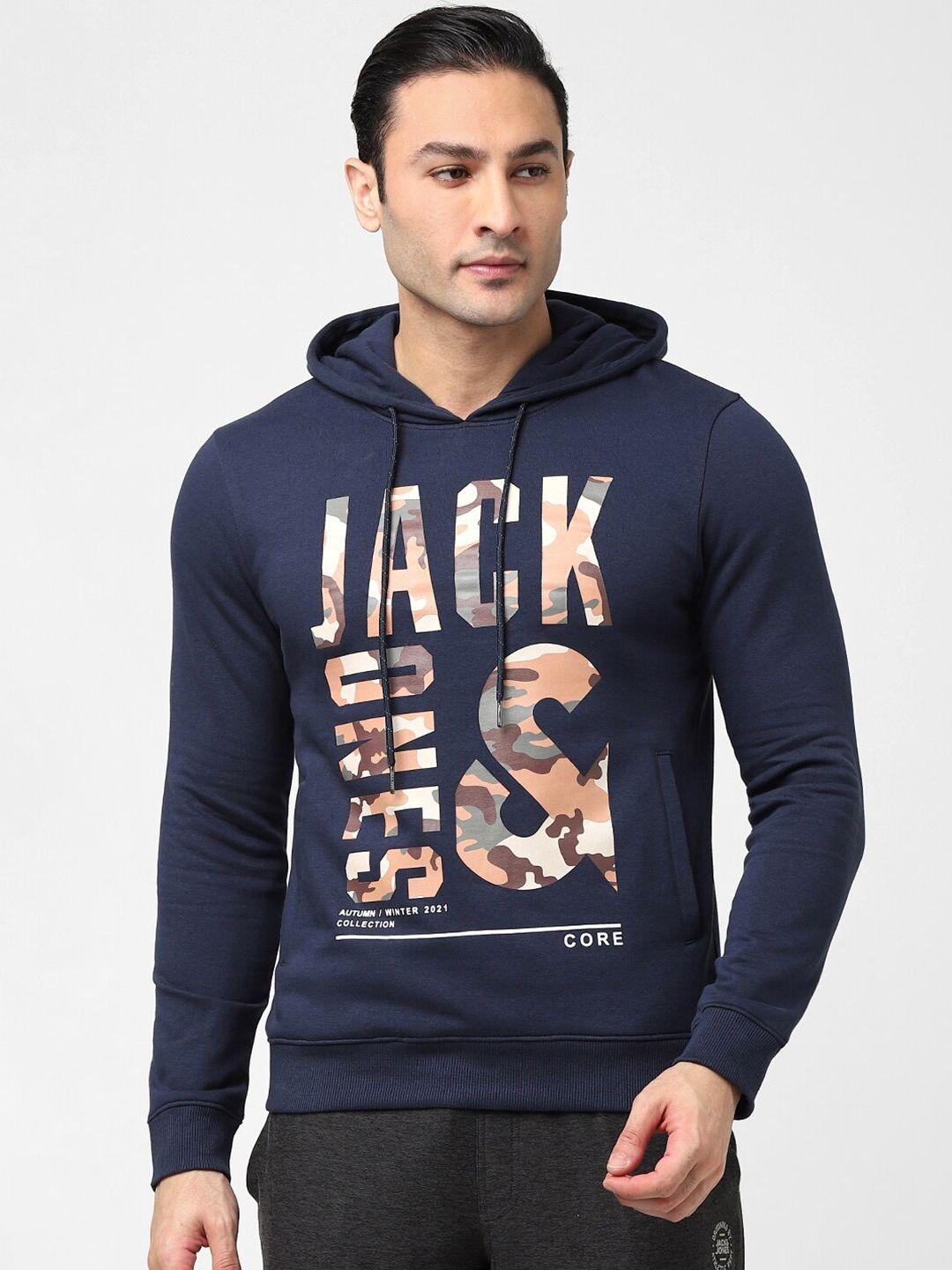 jack & jones men printed hooded cotton sweatshirt