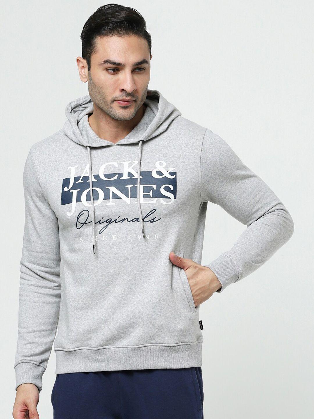 jack & jones men printed hooded cotton sweatshirt