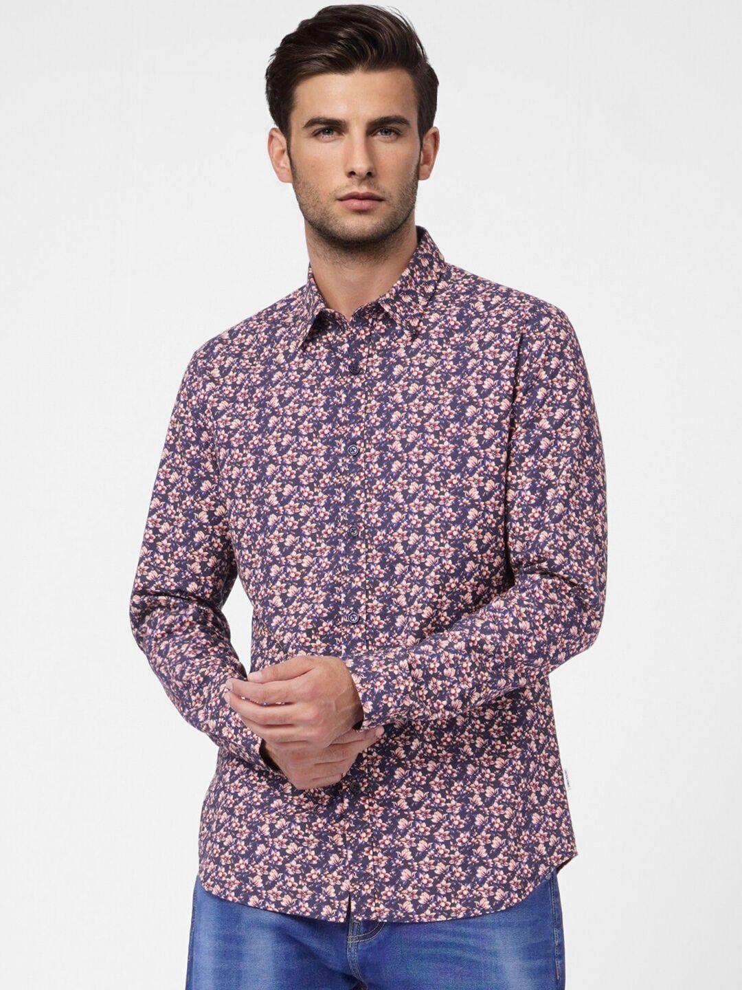 jack & jones men purple cotton slim fit floral printed casual shirt