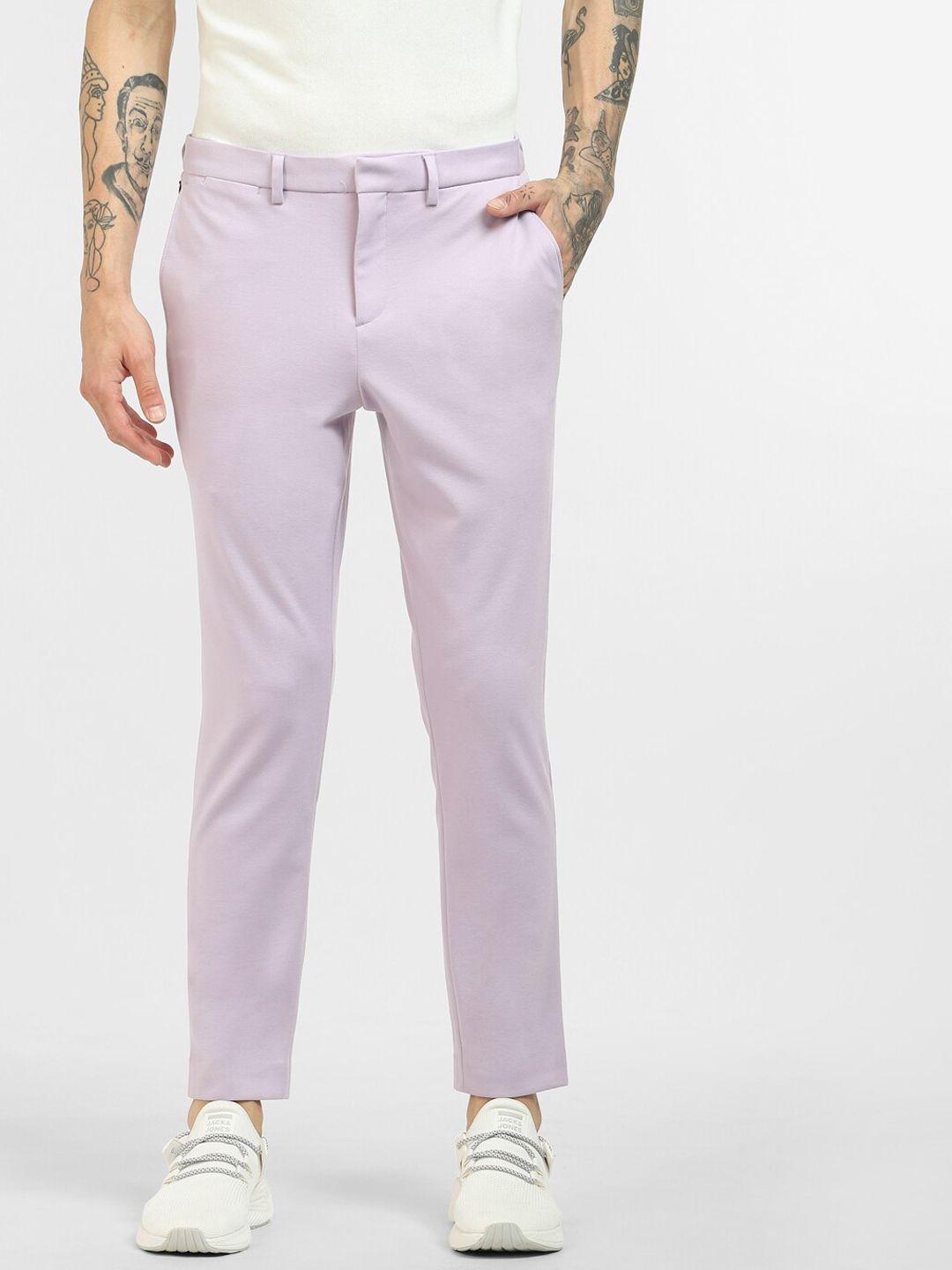 jack & jones men purple low-rise trousers