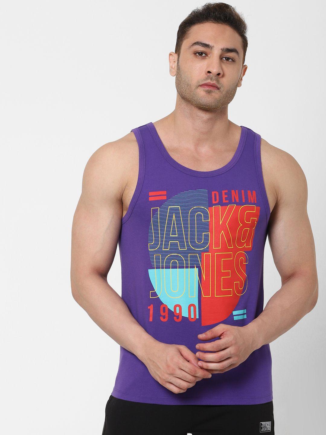 jack & jones men purple printed tank vest