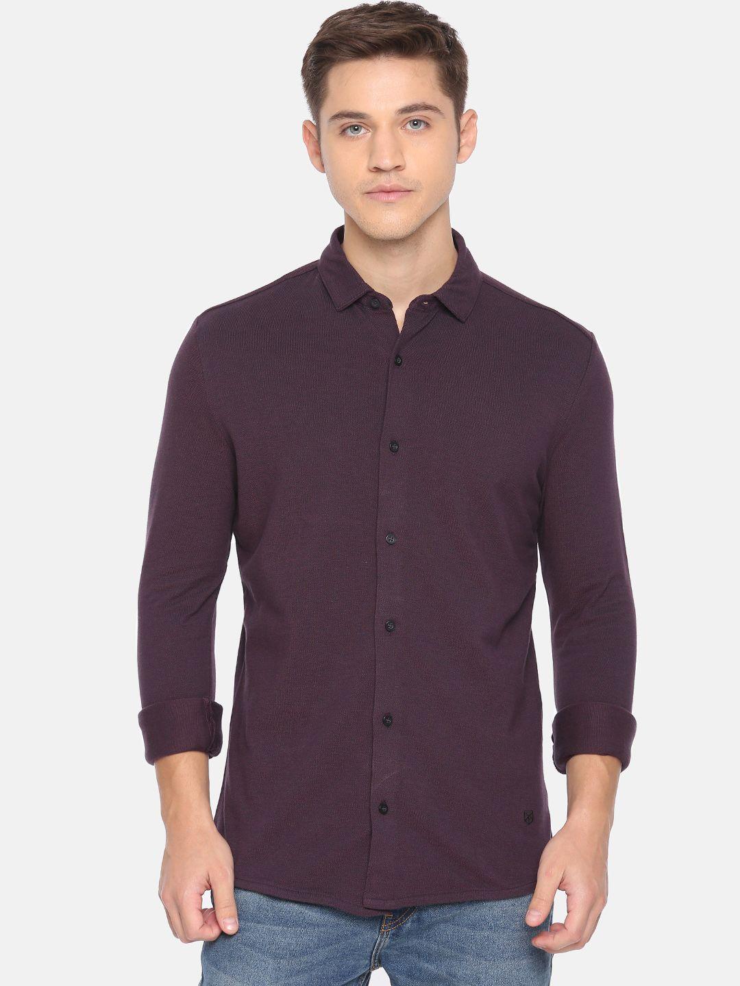 jack & jones men purple regular fit solid casual shirt