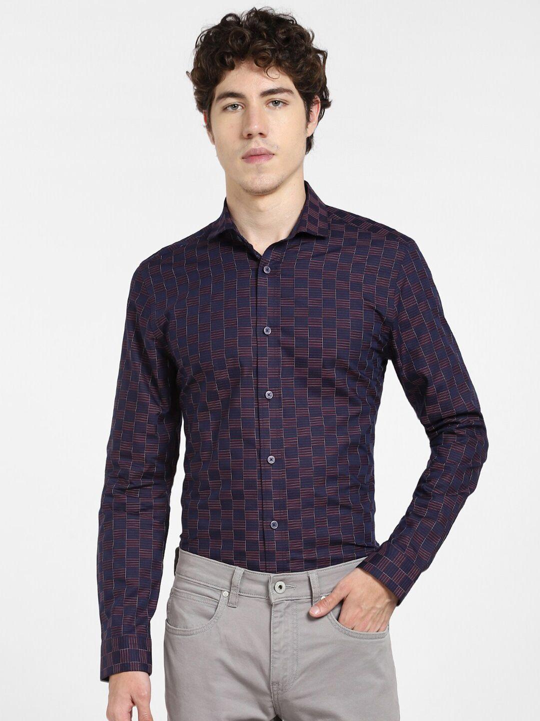 jack & jones men purple slim fit checked casual shirt