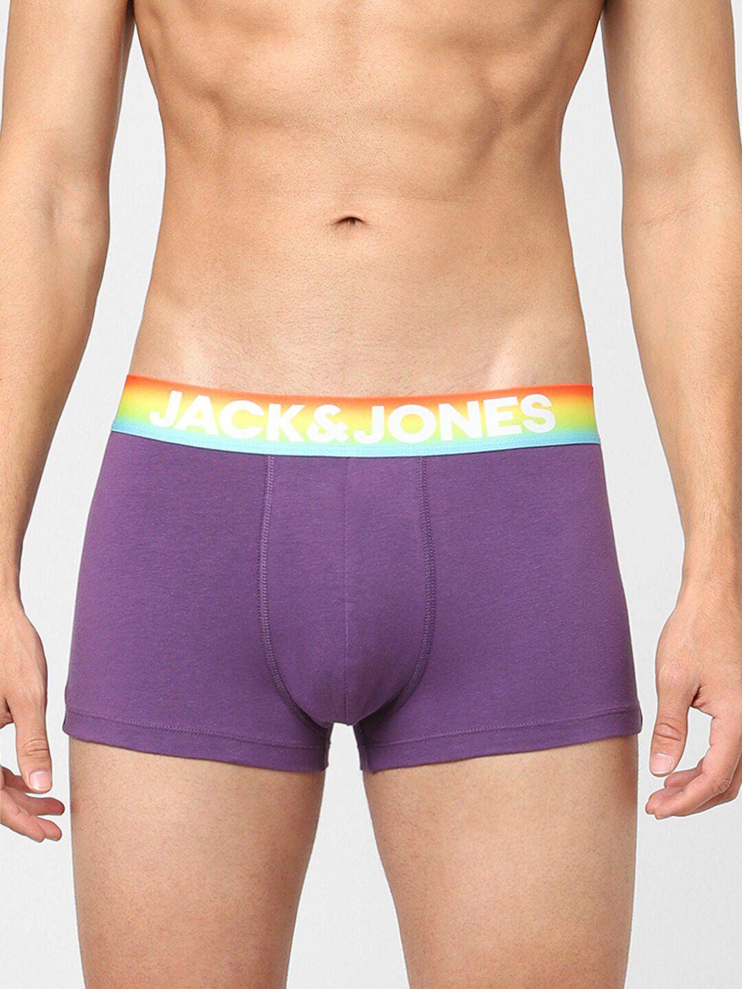 jack & jones men purple solid cotton trunks 116796106