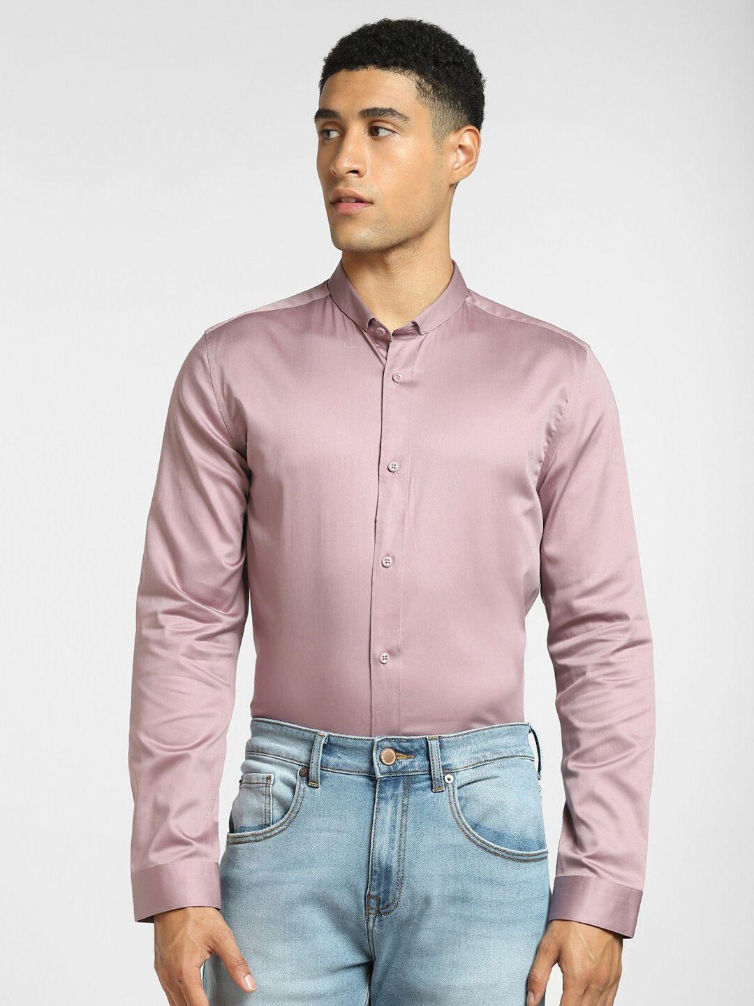 jack & jones men purple solid slim fit casual shirt