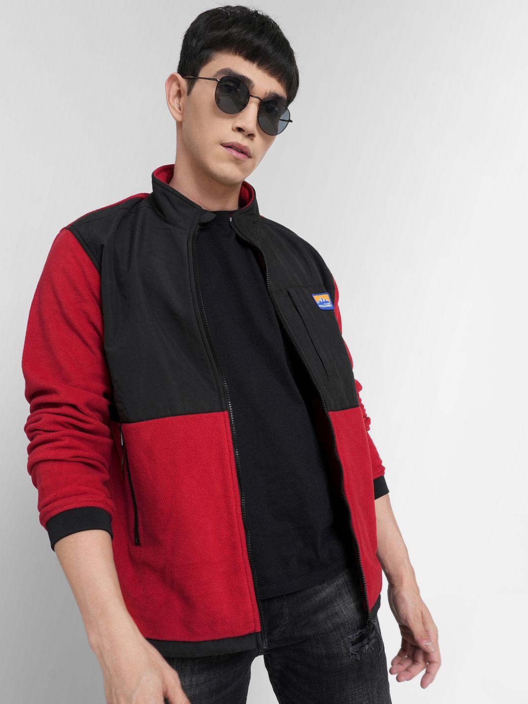 jack & jones men red & black colourblocked sporty jacket