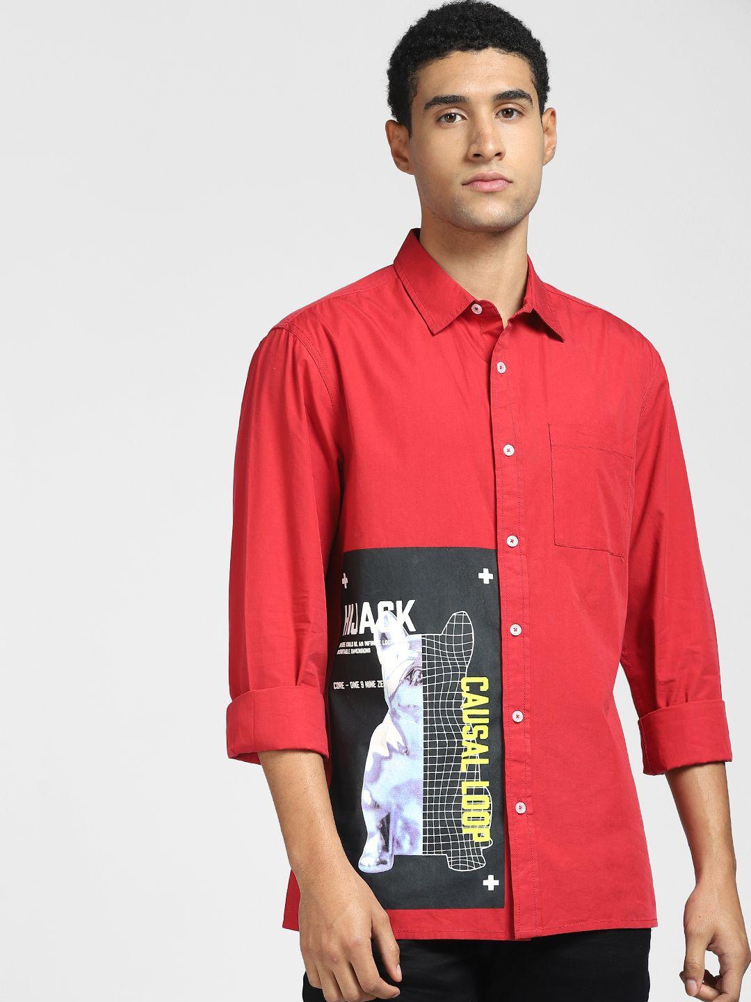 jack & jones men red & black printed casual shirt