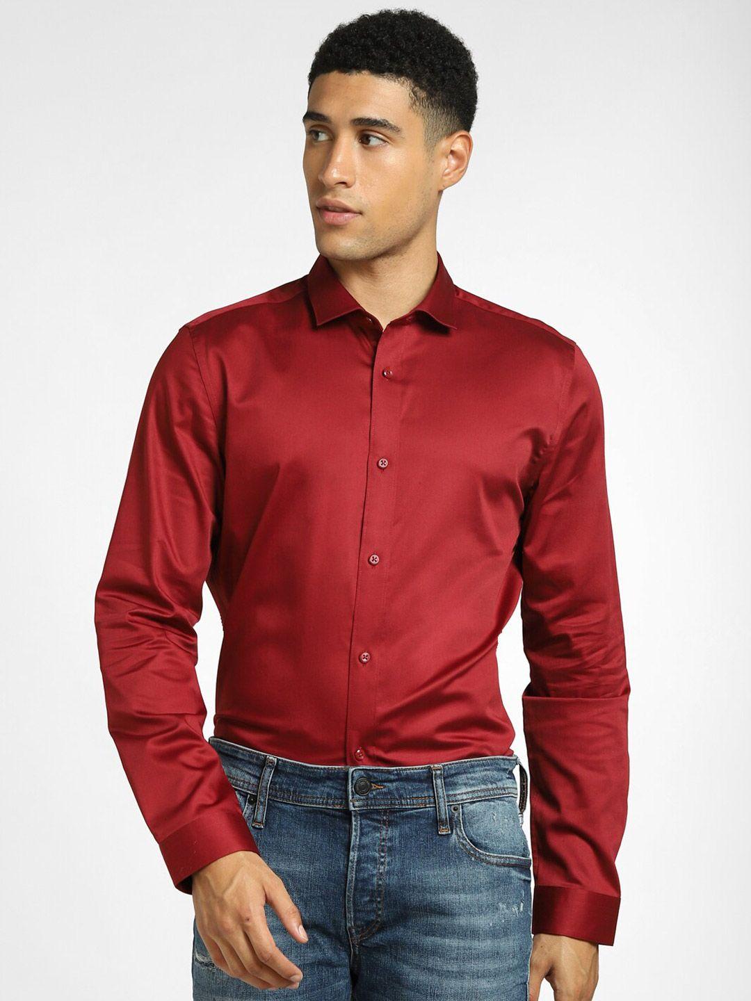 jack & jones men red casual cotton shirt