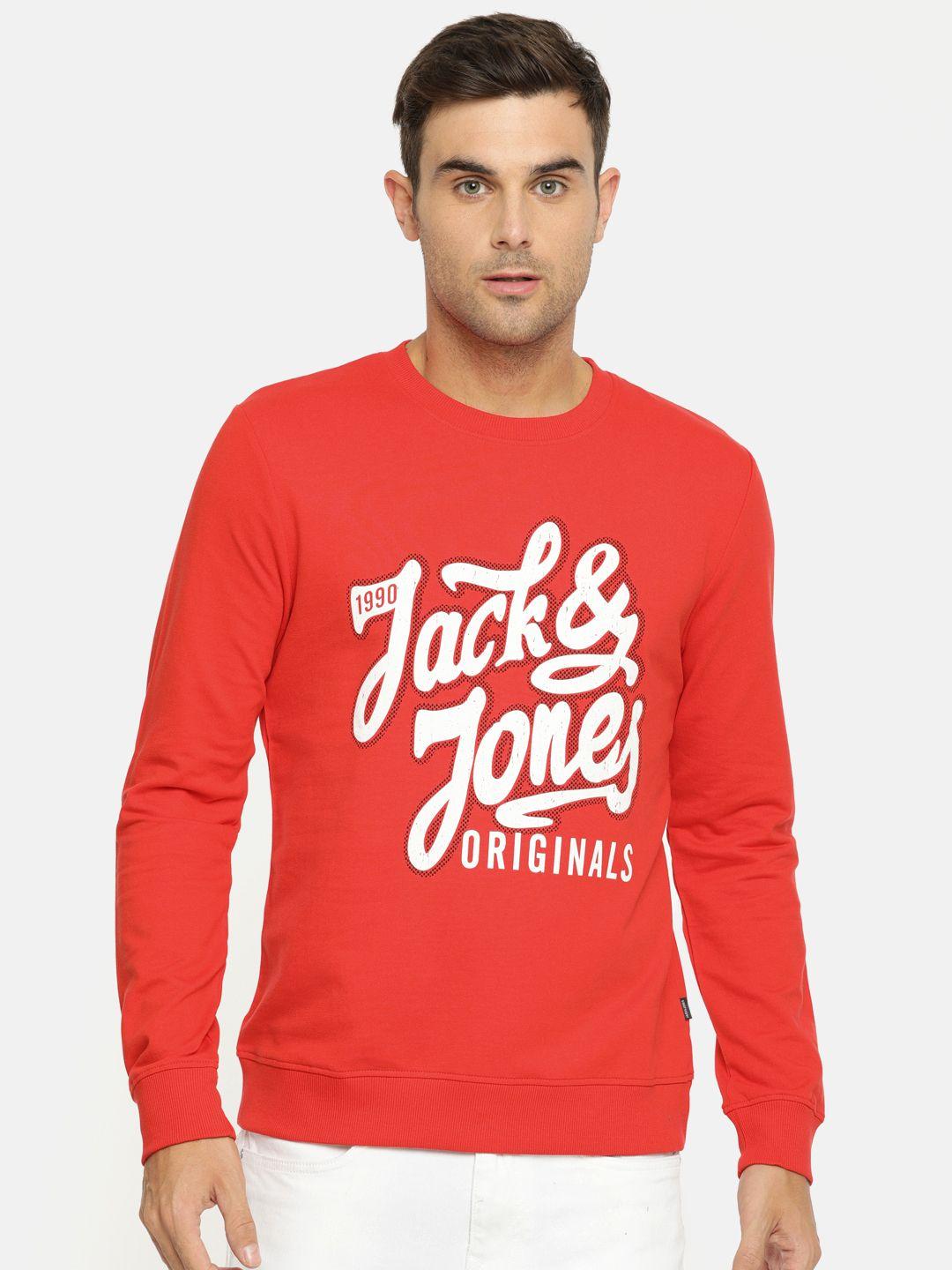 jack & jones men red printed sweatshirt