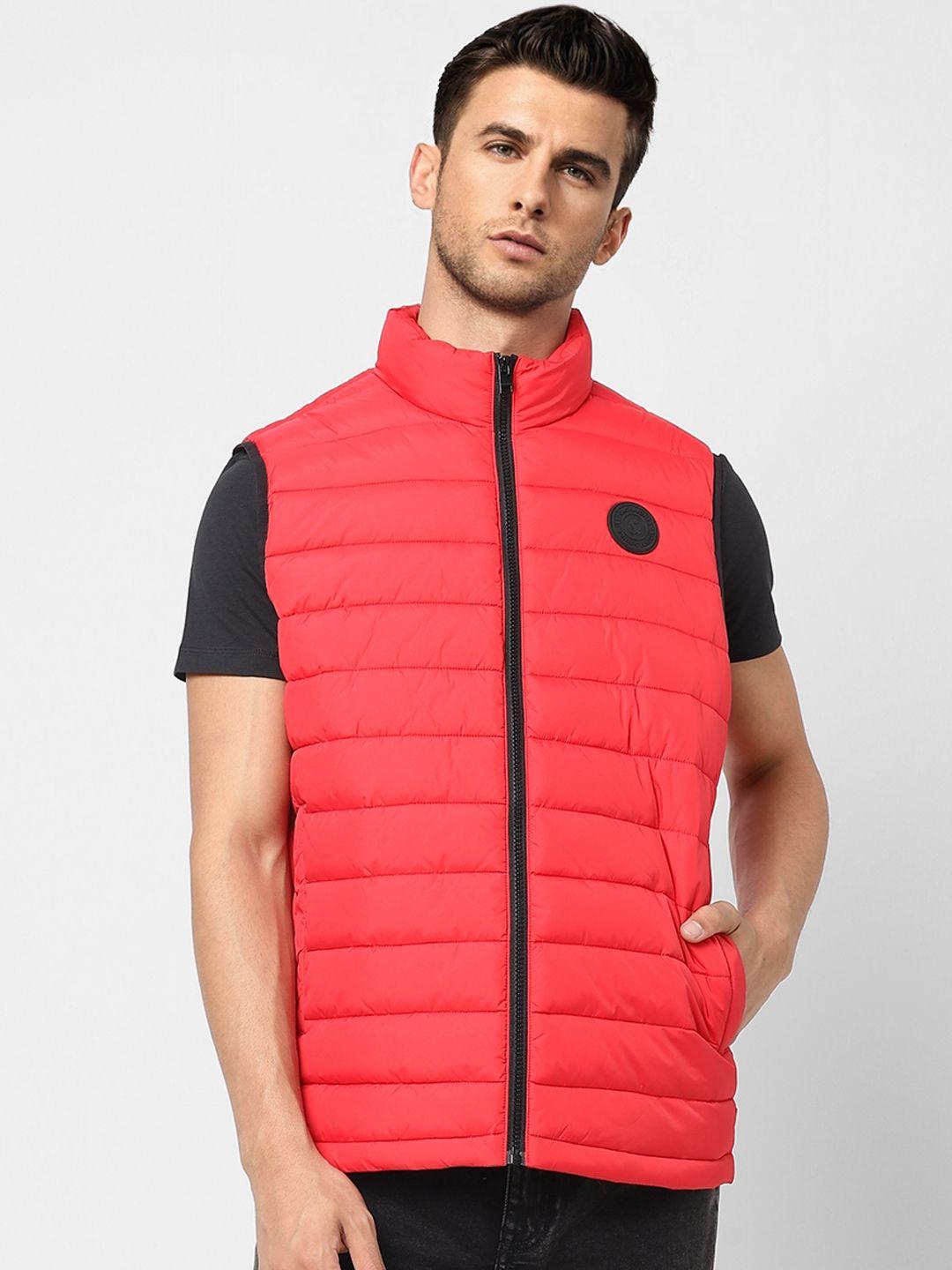 jack & jones men red solid puffer jacket