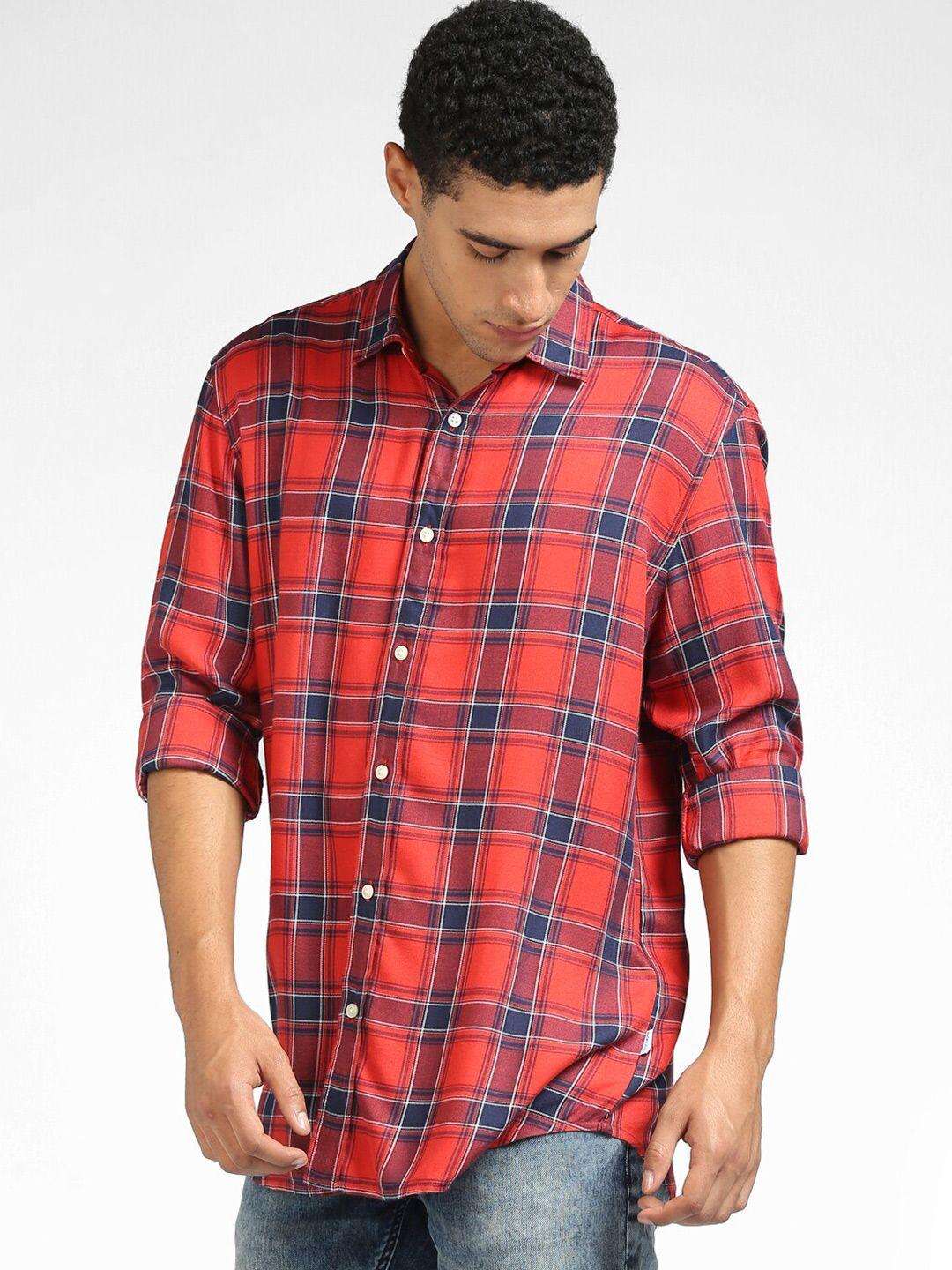 jack & jones men red tartan checked casual shirt