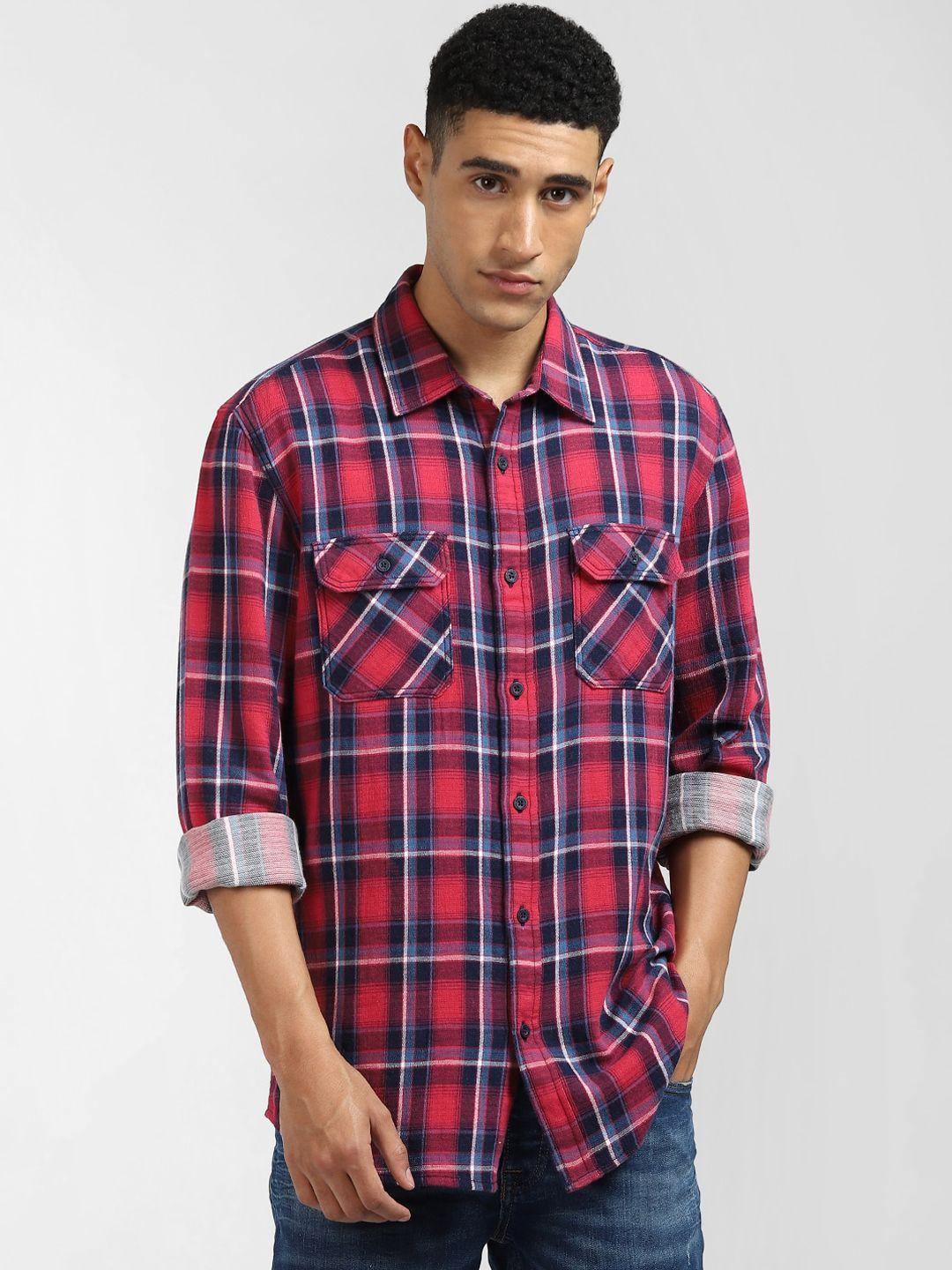 jack & jones men red tartan checked casual shirt