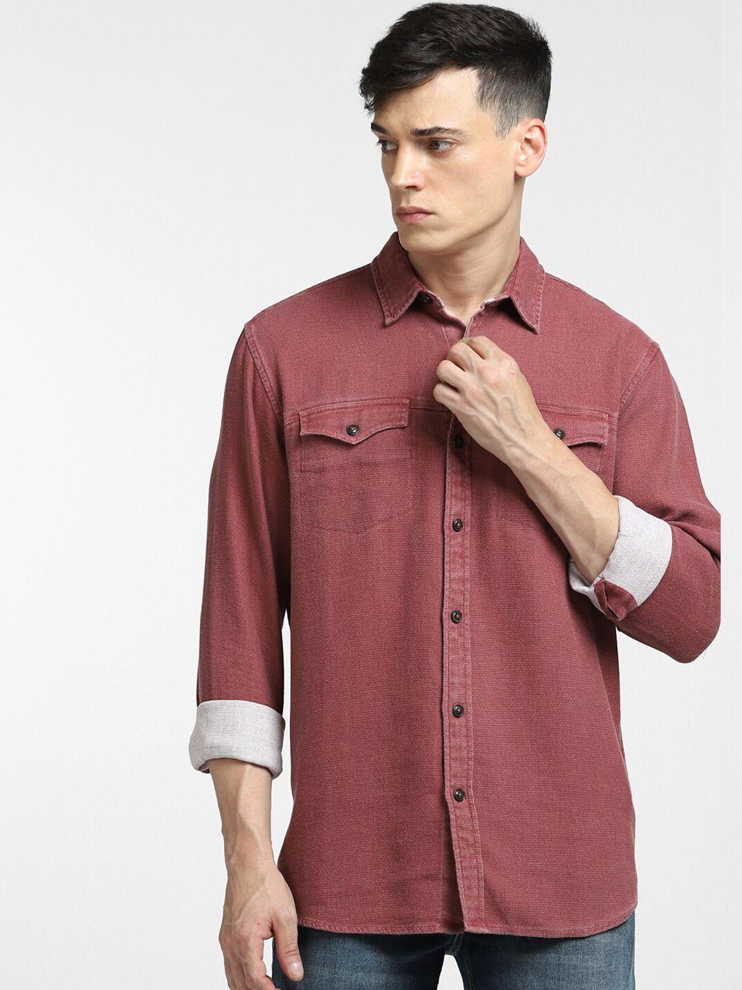 jack & jones men regular fit solid cotton casual shirt