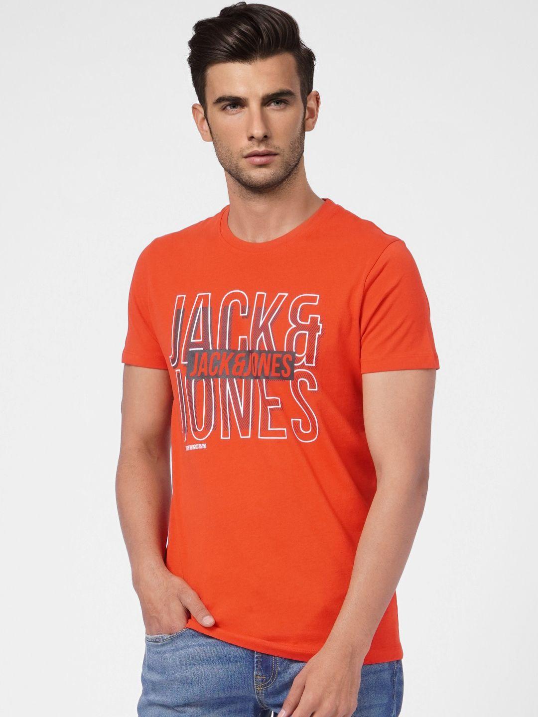 jack & jones men rust graphic printed slim fit casual t-shirt