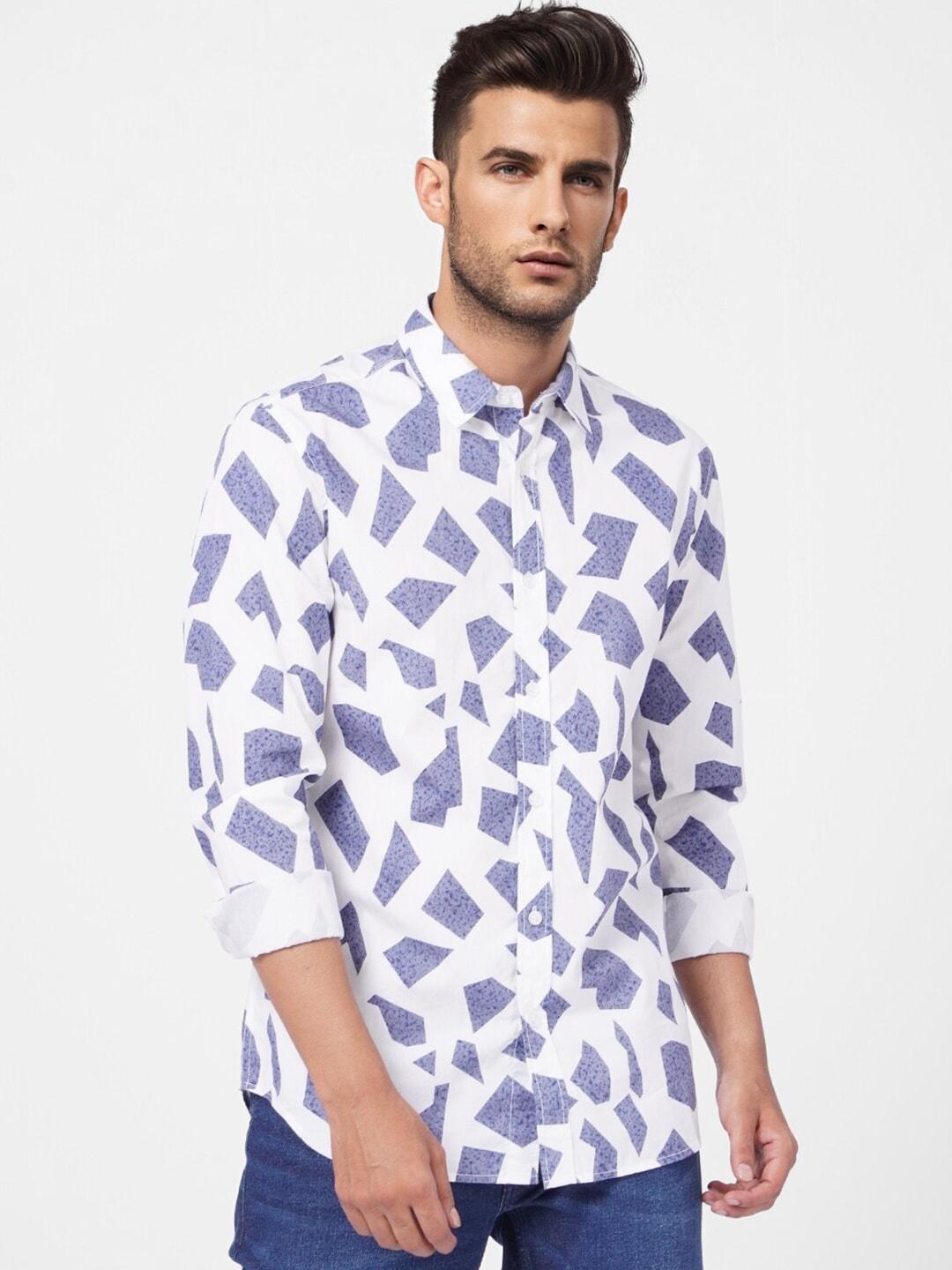jack & jones men slim fit abstract printed casual cotton shirt
