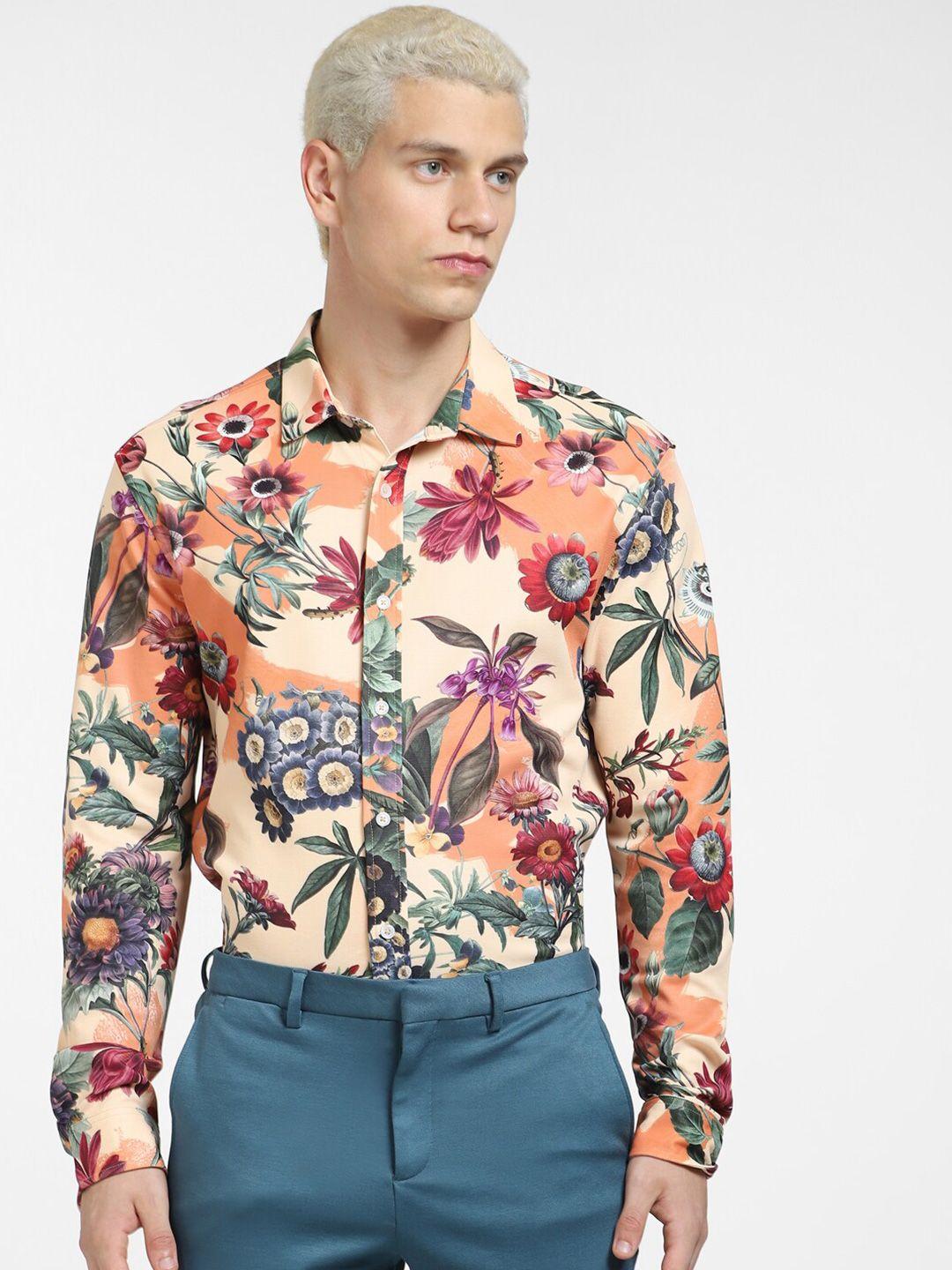 jack & jones men slim fit floral printed casual cotton shirt