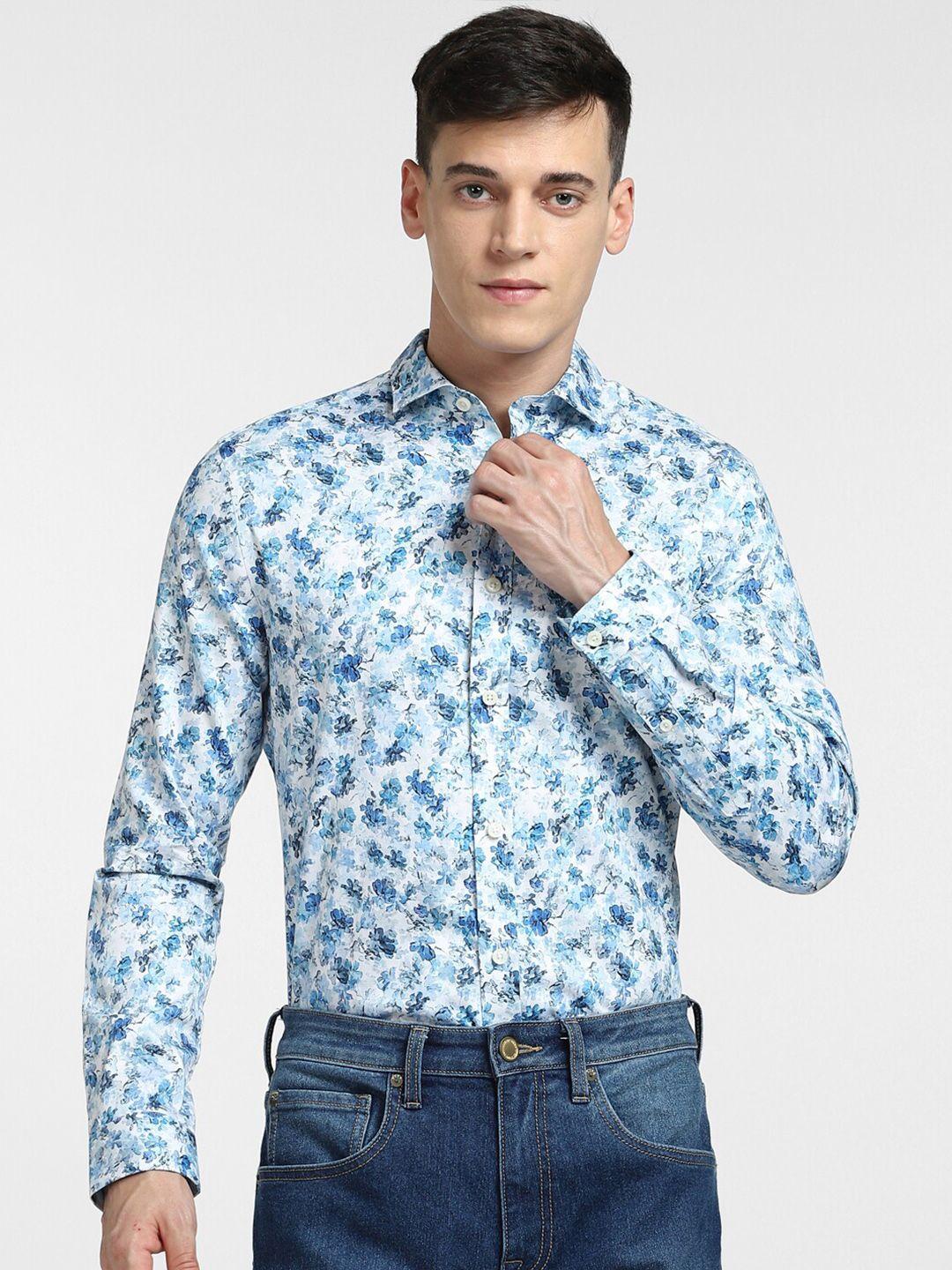 jack & jones men slim fit floral printed casual cotton shirt