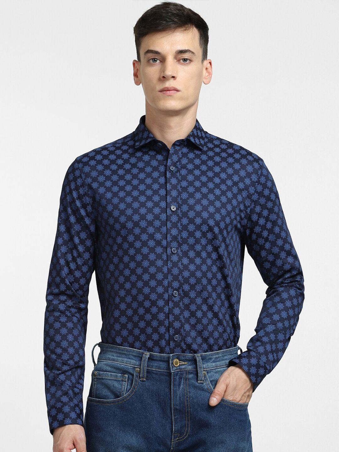 jack & jones men slim fit floral printed casual cotton shirt