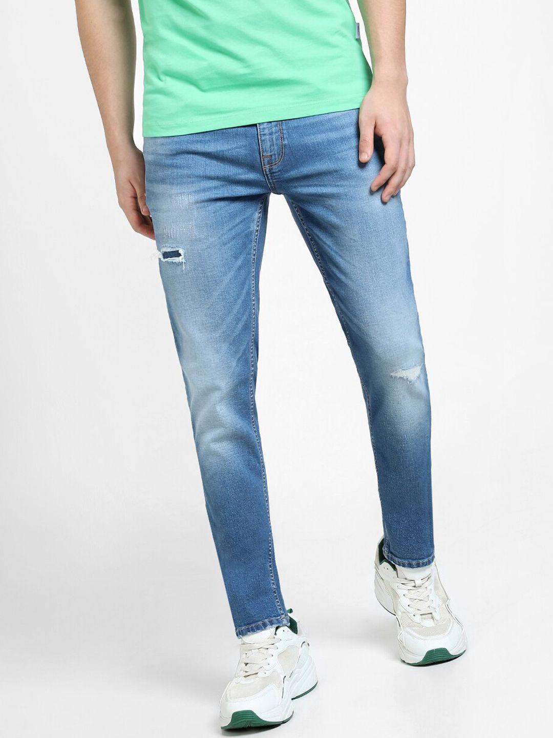 jack & jones men slim fit low-rise mildly distressed heavy fade cotton jeans