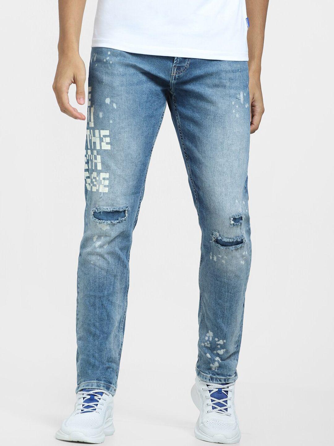 jack & jones men slim fit low-rise ripped light fade jeans