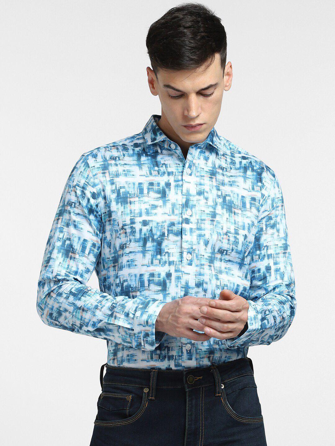 jack & jones men slim fit printed casual cotton shirt