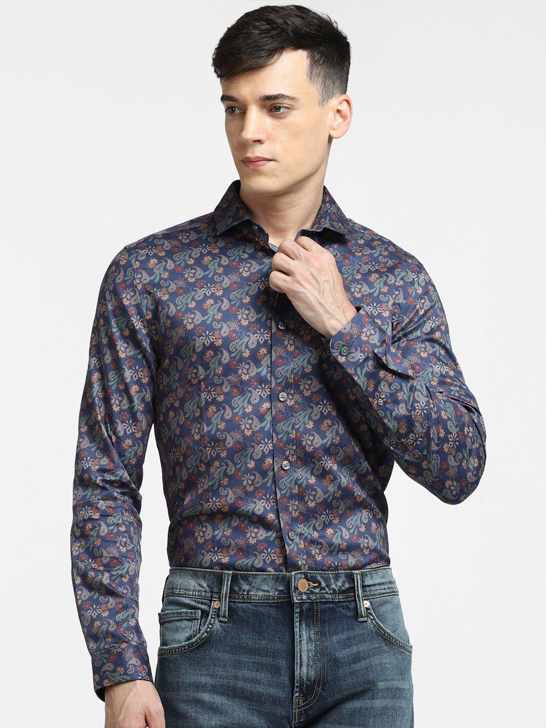 jack & jones men slim fit printed casual cotton shirt