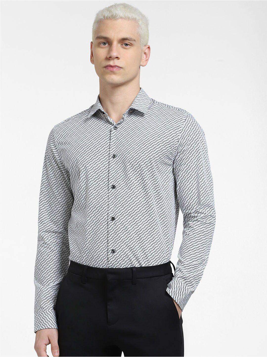 jack & jones men slim fit printed cotton formal shirt