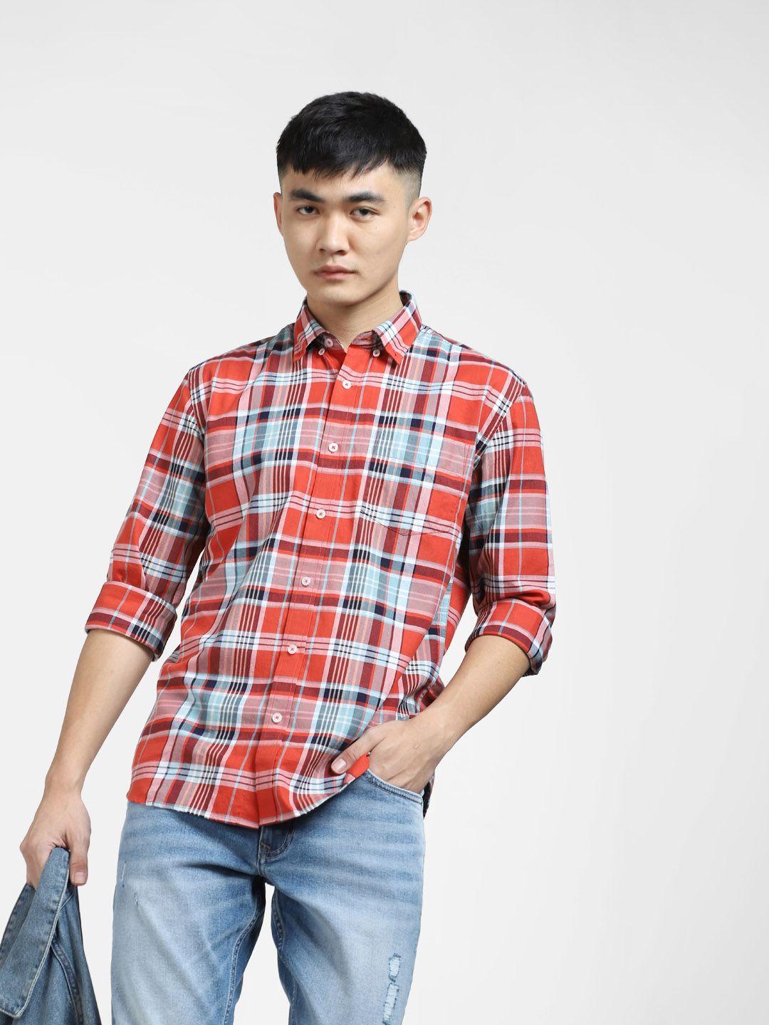 jack & jones men slim fit tartan checks cotton casual shirt