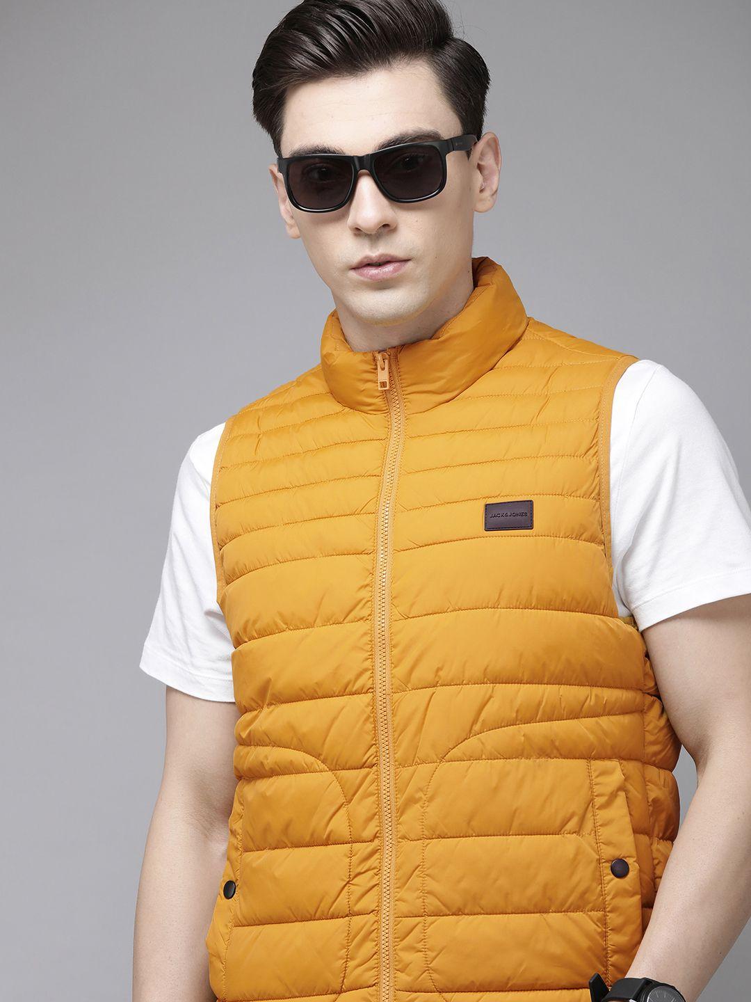 jack & jones men solid mock-collar sleeveless puffer jacket