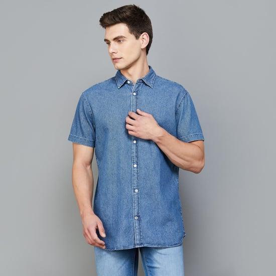 jack & jones men solid regular fit denim shirt