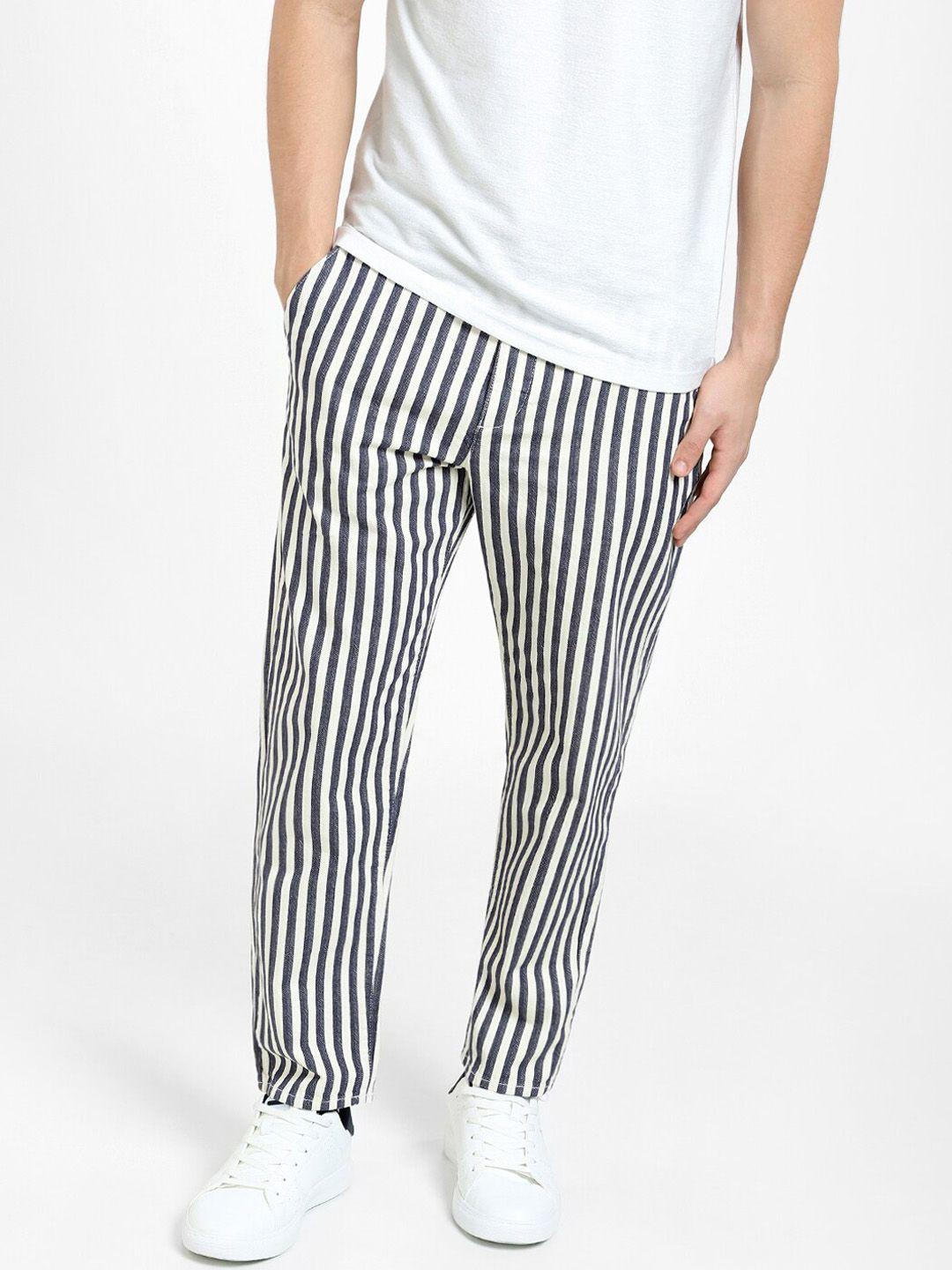 jack & jones men striped mid-rise cotton trousers