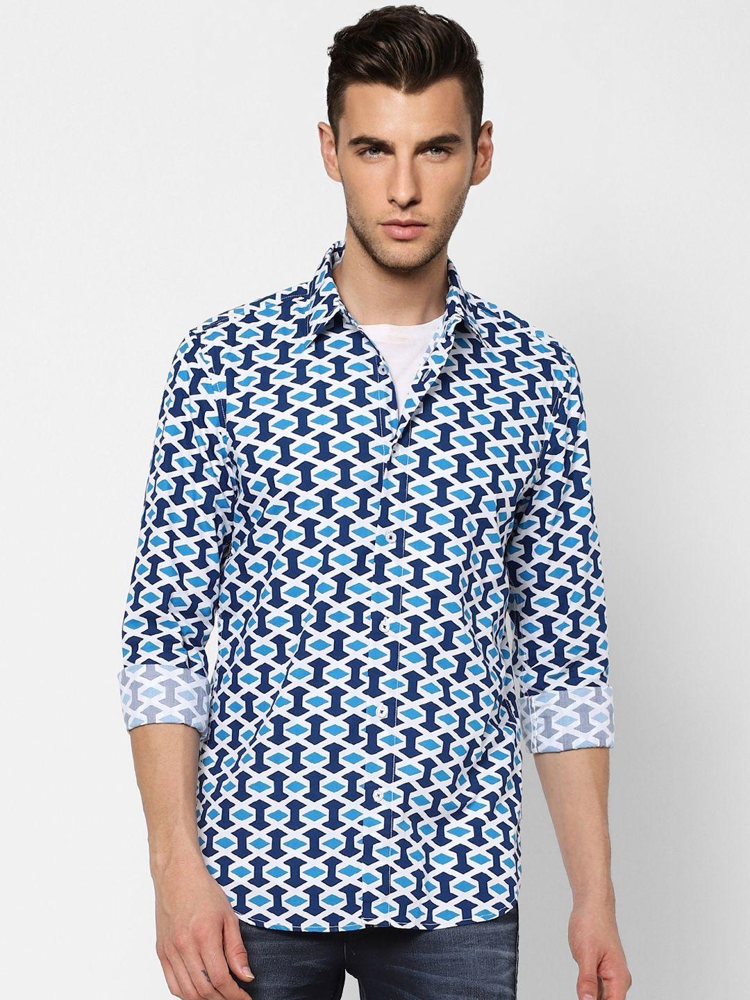 jack & jones men teal slim fit printed casual shirt